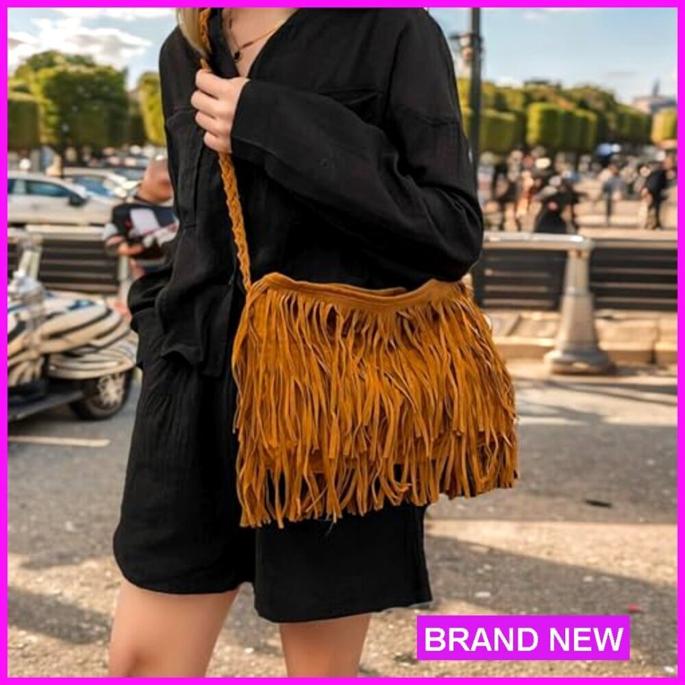 Large Tassel Fringe Hobo Bag Crossbody Shoulder Purse Boho Travel Daily - Picture 2 of 7